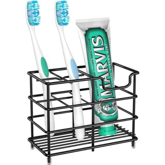 Black stainless steel toothbrush holder bathroom organizer 5 slot storage stand - Picture 7 of 7